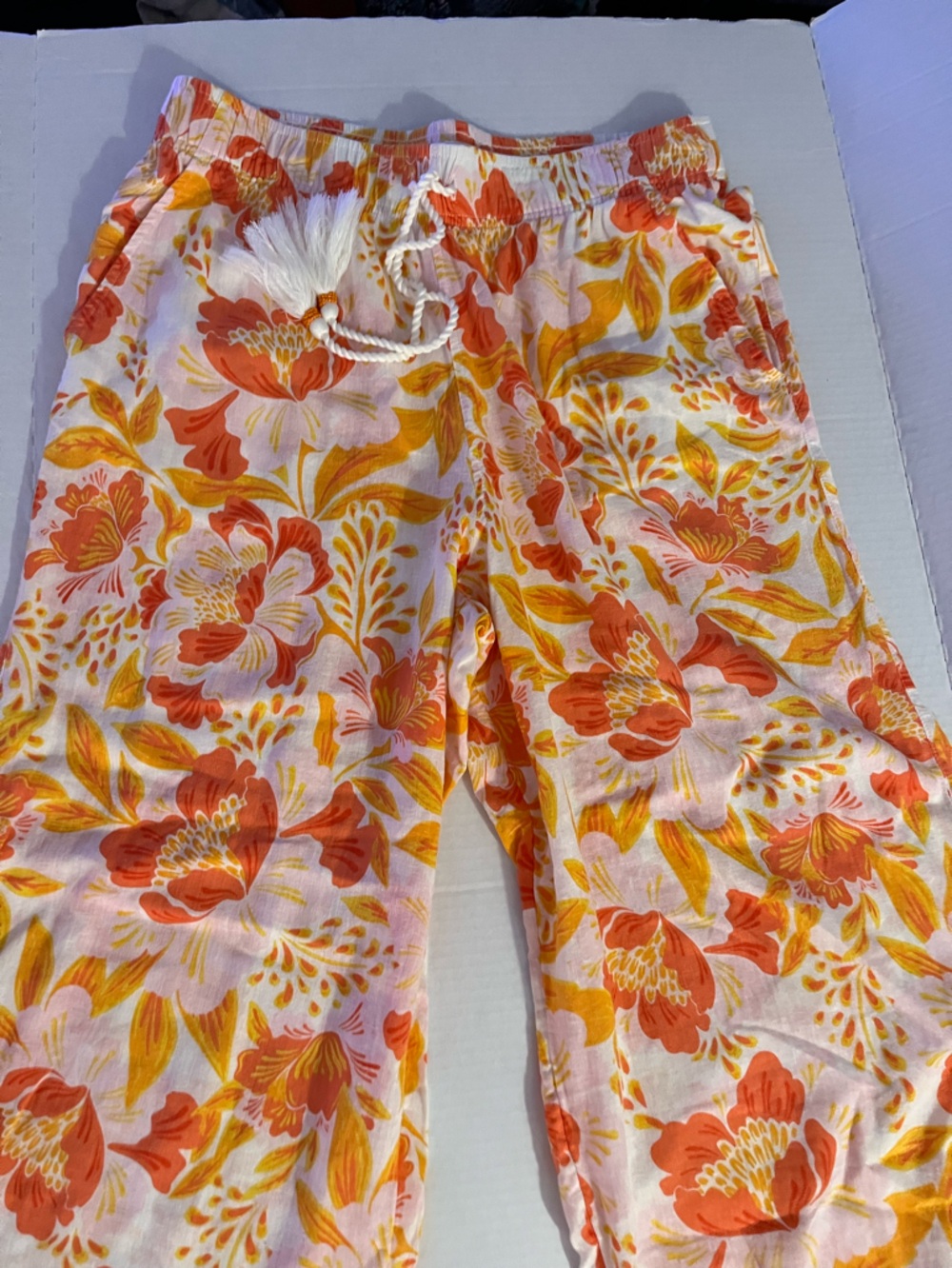 Sigrid Olsen 
Floral Pull-On Pants — Orange & Yellow